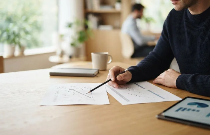 Feuille d’objectif annuel, relevé du nombre observé et crayon sur un bureau.